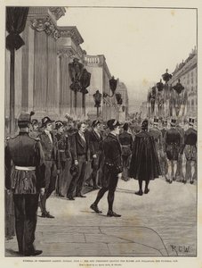 Funeral do Presidente Carnot, domingo, 1 de julho, o novo presidente deixando o Elysee e seguindo o carro fúnebre